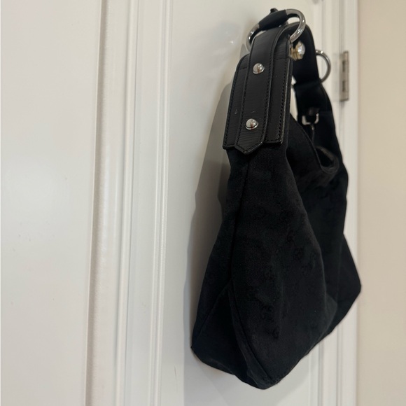 Gucci Medium Canvas GG Monogram Horsebit Black Hobo Bag - Picture 6 of 12